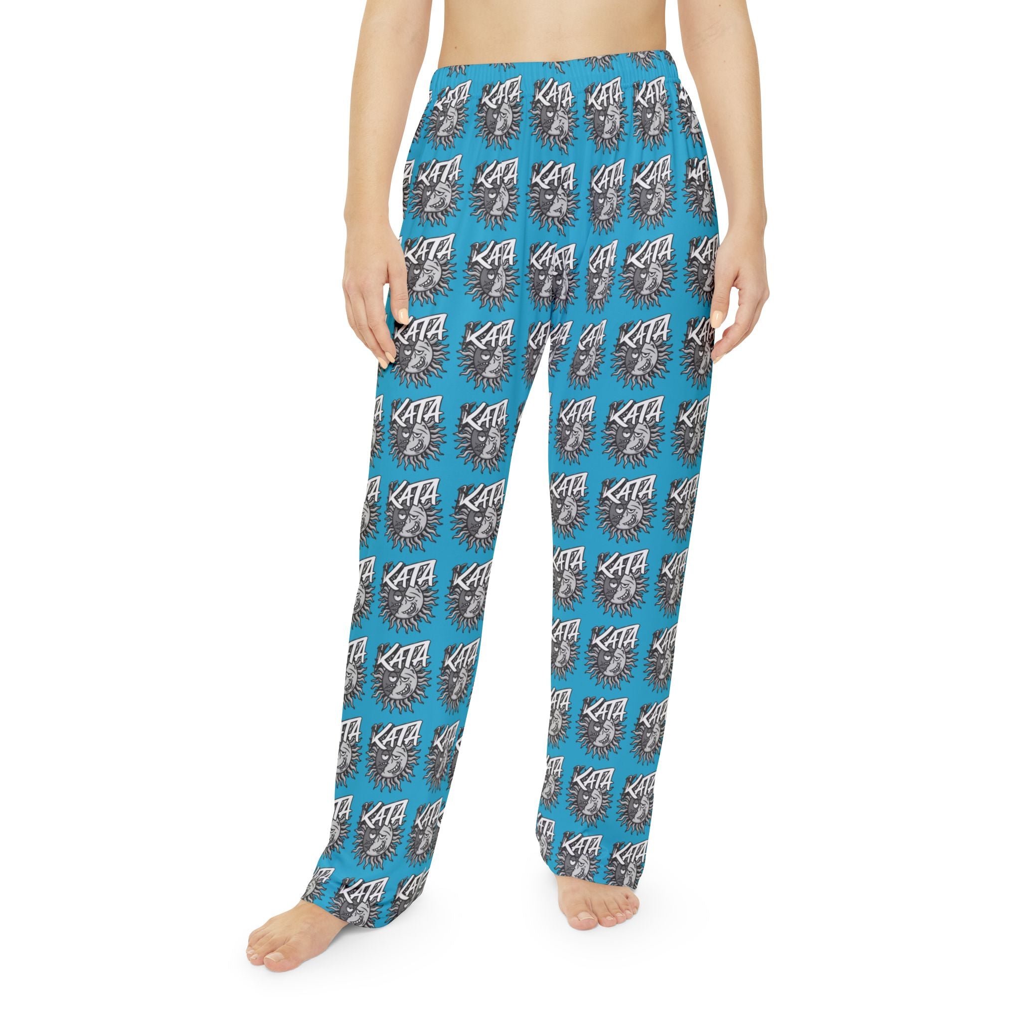 Kita Logo Women's Pajama Pants — Blue All-Over-Print Cozy Lounge Trousers