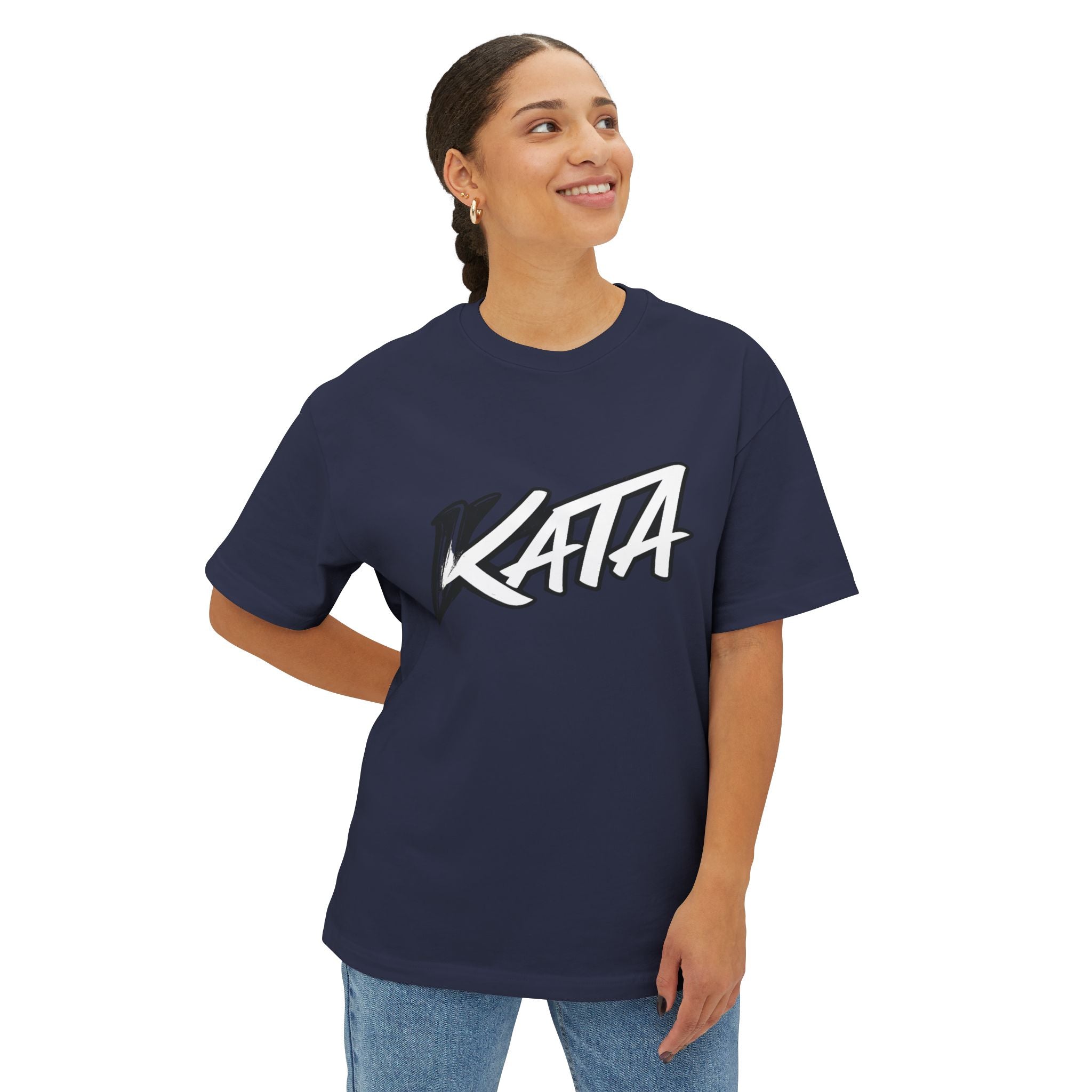 Kata Graphic Tee — Oversized Boxy Pink T-Shirt with Bold Brush Logo