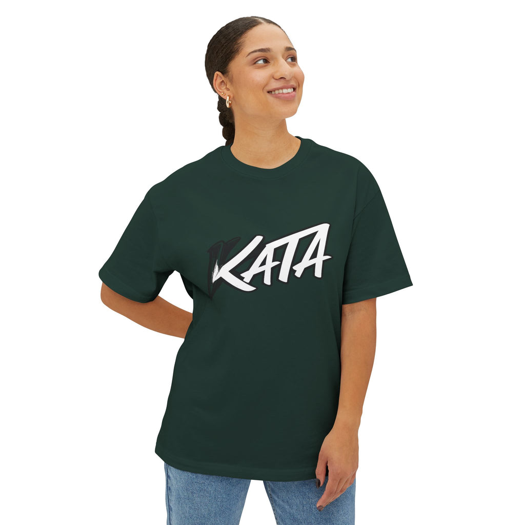 Kata Graphic Tee — Oversized Boxy Pink T-Shirt with Bold Brush Logo