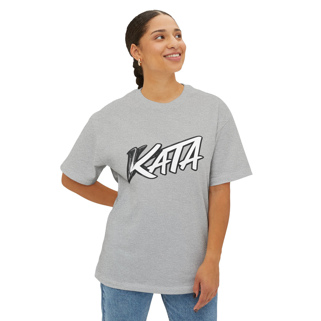 Kata Graphic Tee — Oversized Boxy Pink T-Shirt with Bold Brush Logo