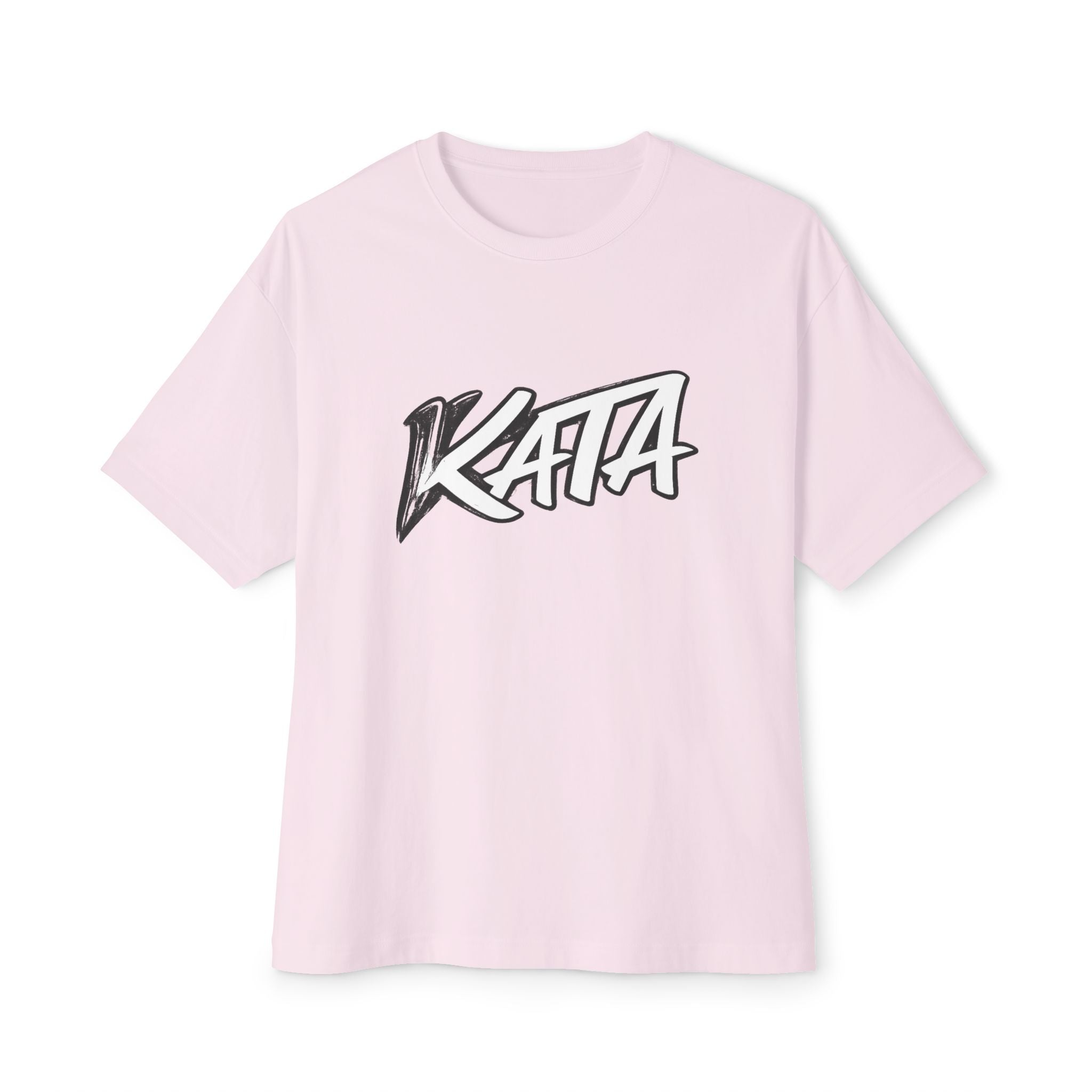 Kata Graphic Tee — Oversized Boxy Pink T-Shirt with Bold Brush Logo