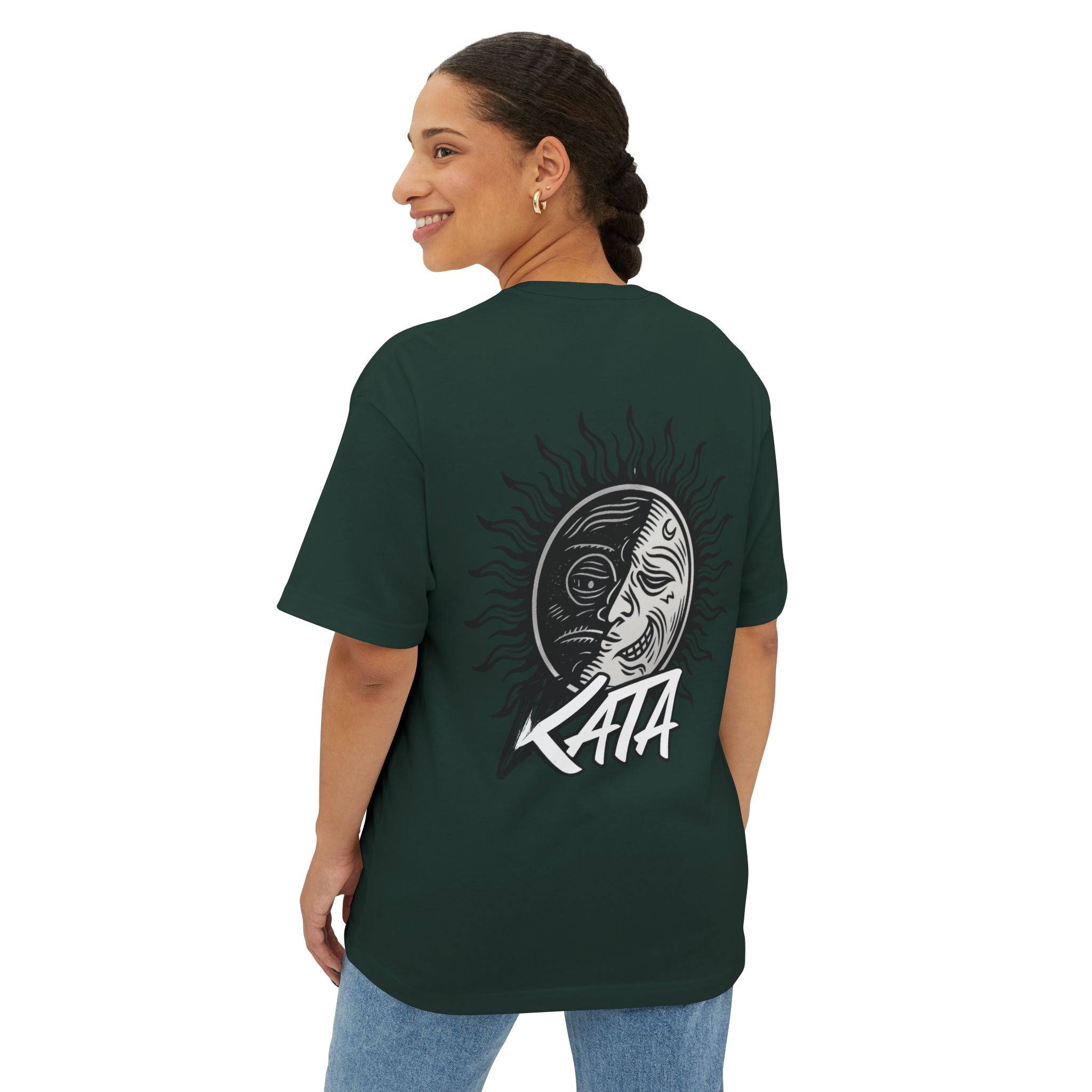 Kata Graphic Tee — Oversized Boxy Pink T-Shirt with Bold Brush Logo