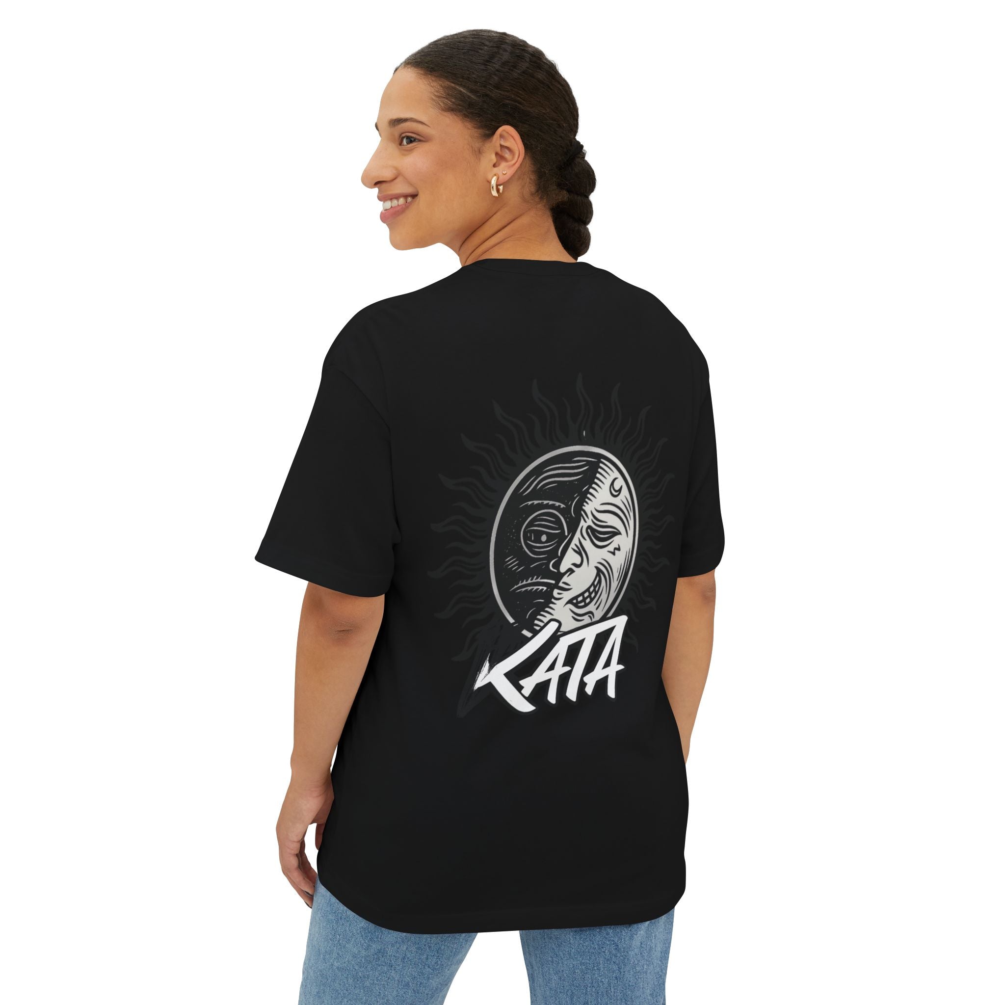 Kata Graphic Tee — Oversized Boxy Pink T-Shirt with Bold Brush Logo