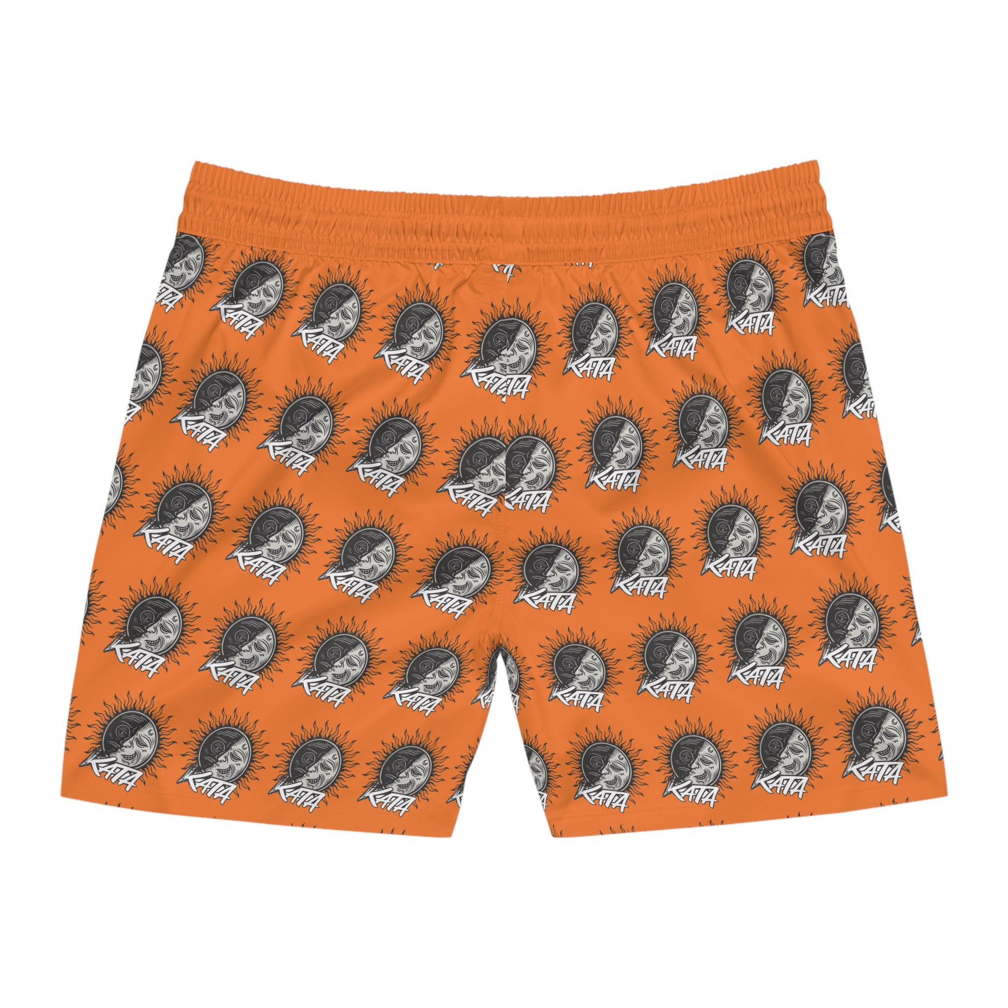 Men's Swim Shorts — Orange All-Over Retro Skull Pattern