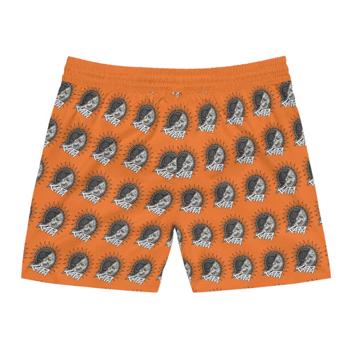 Men's Swim Shorts — Orange All-Over Retro Skull Pattern