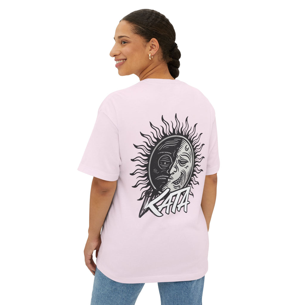 Kata Graphic Tee — Oversized Boxy Pink T-Shirt with Bold Brush Logo
