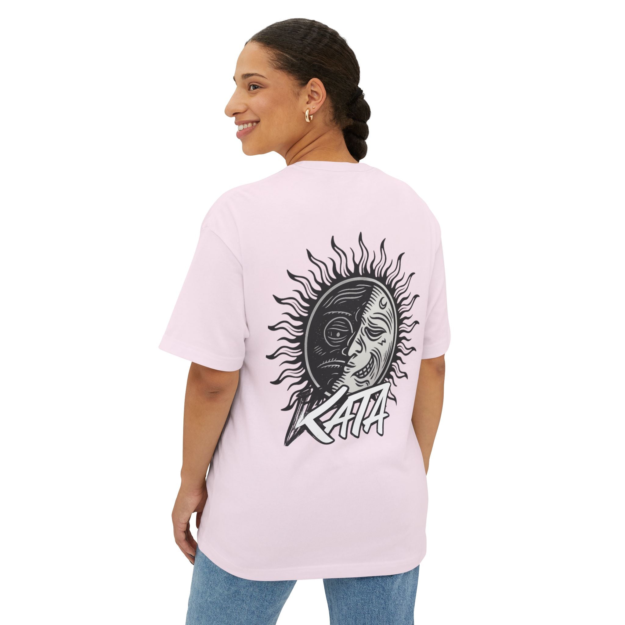 Kata Graphic Tee — Oversized Boxy Pink T-Shirt with Bold Brush Logo