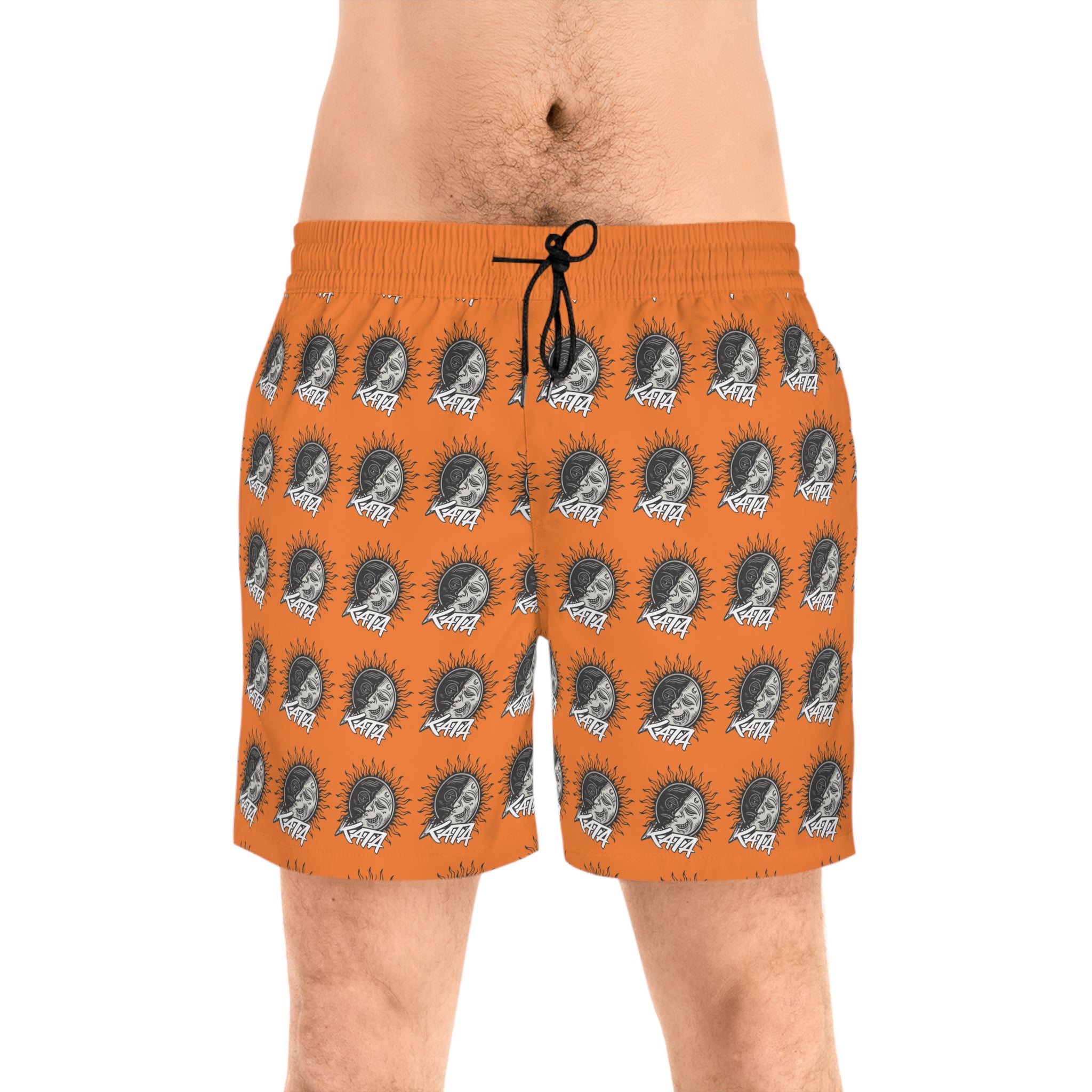 Men's Swim Shorts — Orange All-Over Retro Skull Pattern