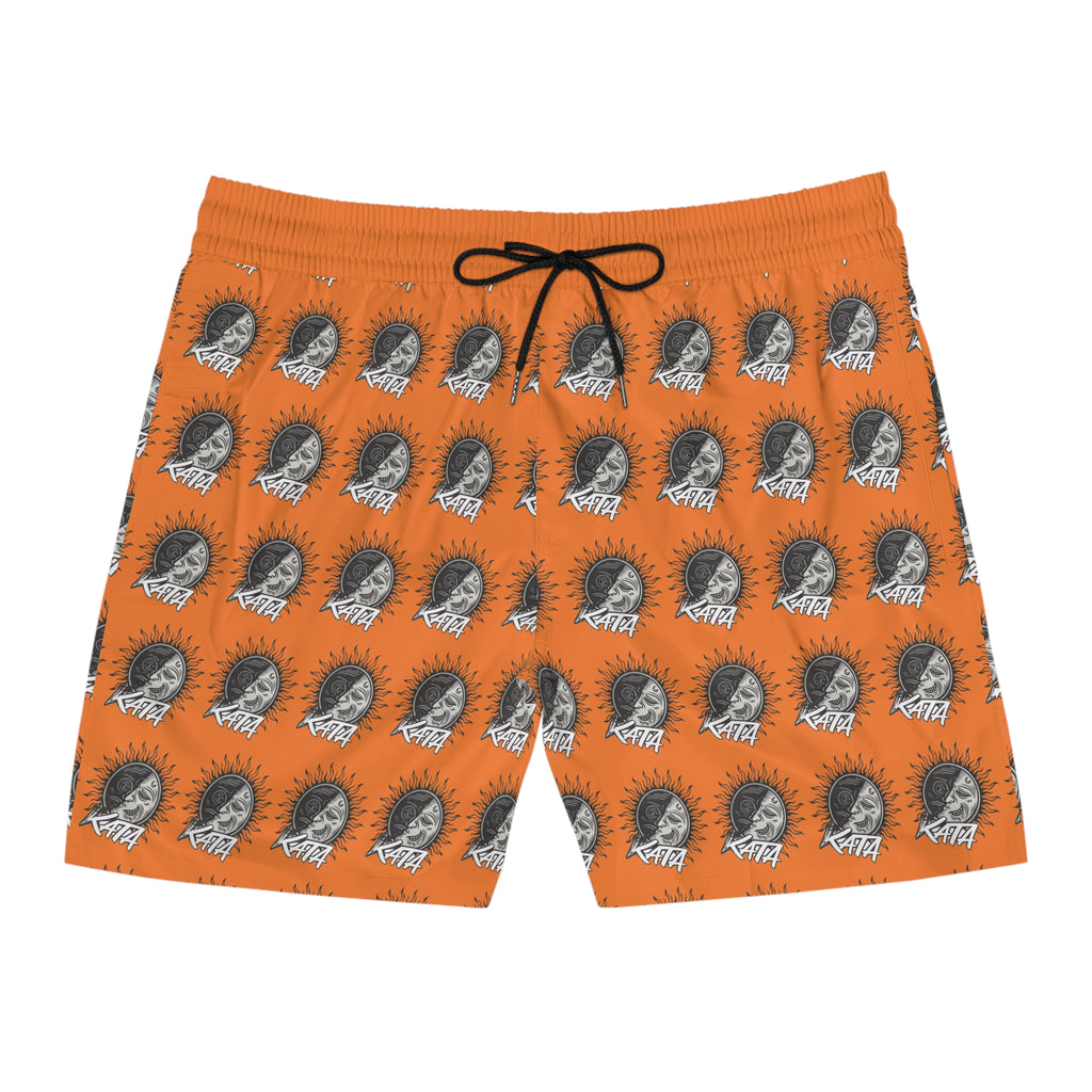 Men's Swim Shorts — Orange All-Over Retro Skull Pattern
