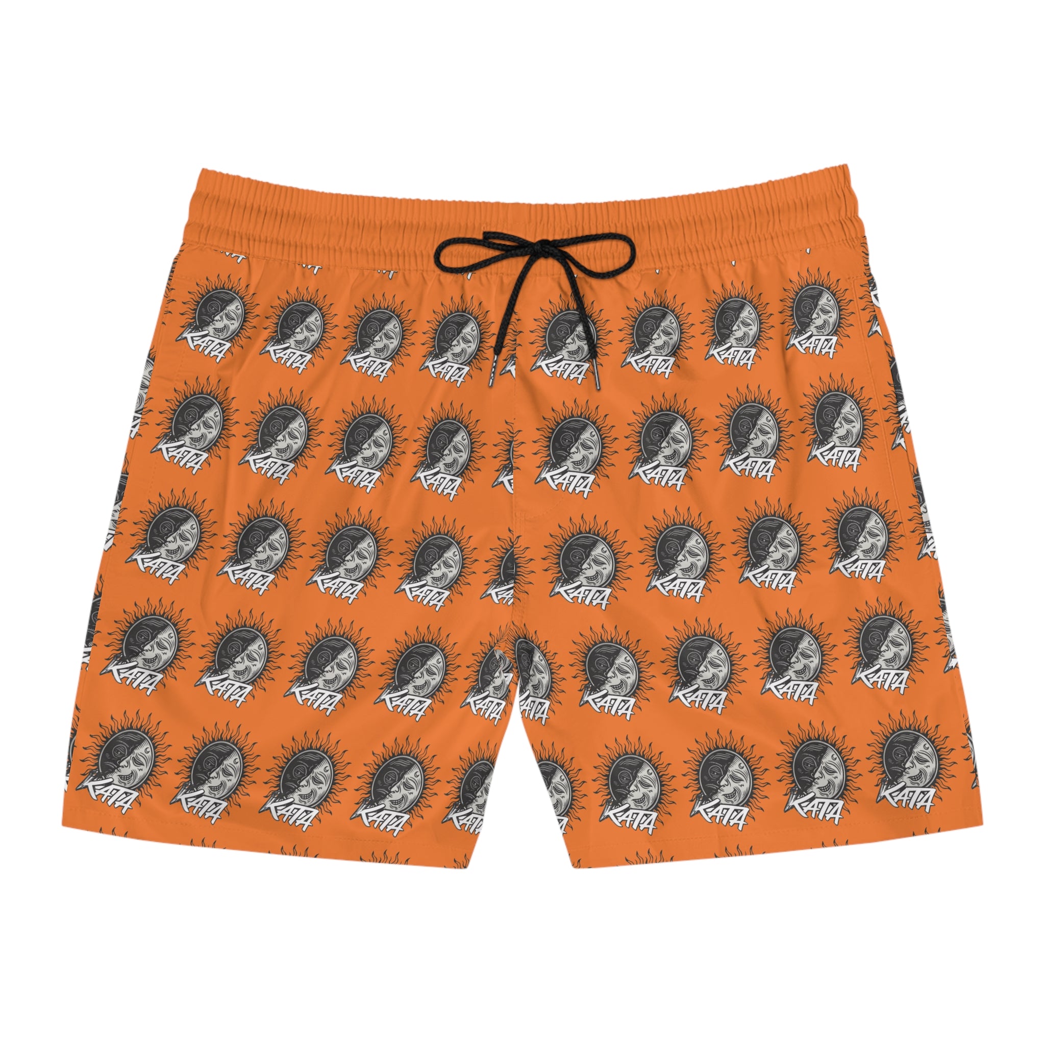 Men's Swim Shorts — Orange All-Over Retro Skull Pattern