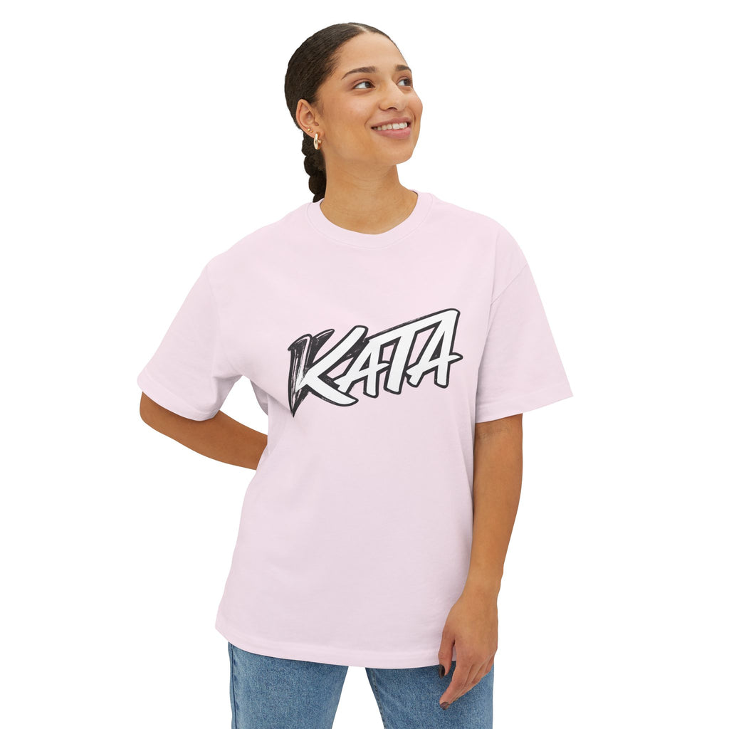 Kata Graphic Tee — Oversized Boxy Pink T-Shirt with Bold Brush Logo