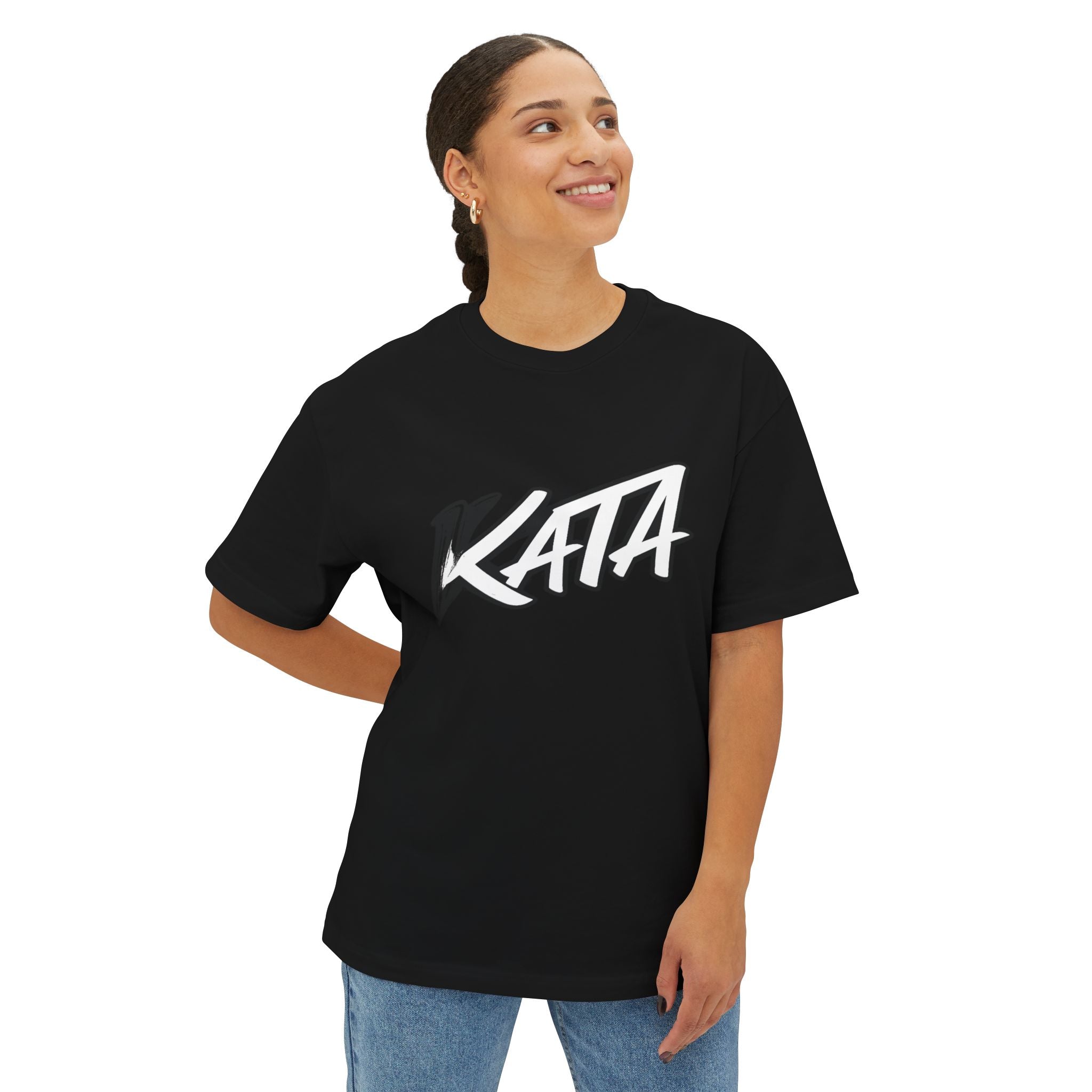 Kata Graphic Tee — Oversized Boxy Pink T-Shirt with Bold Brush Logo