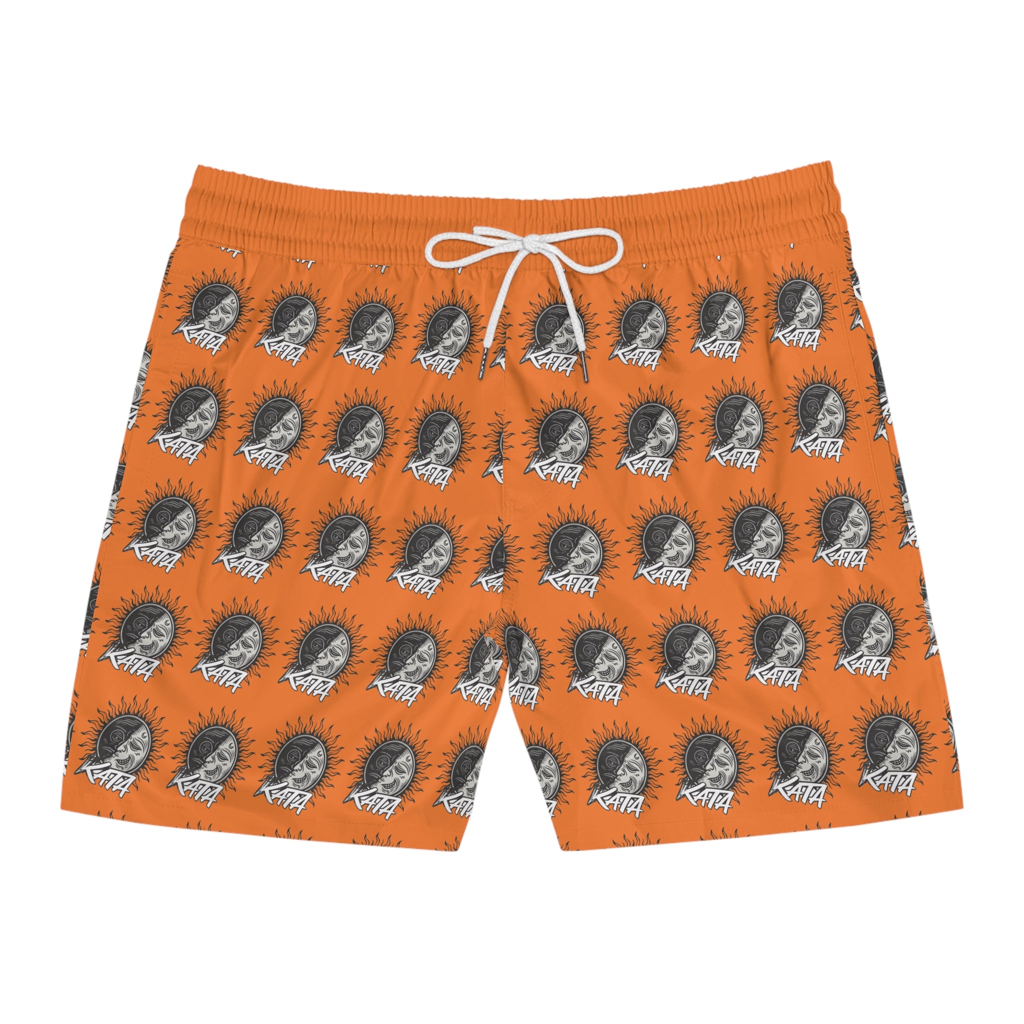 Men's Swim Shorts — Orange All-Over Retro Skull Pattern