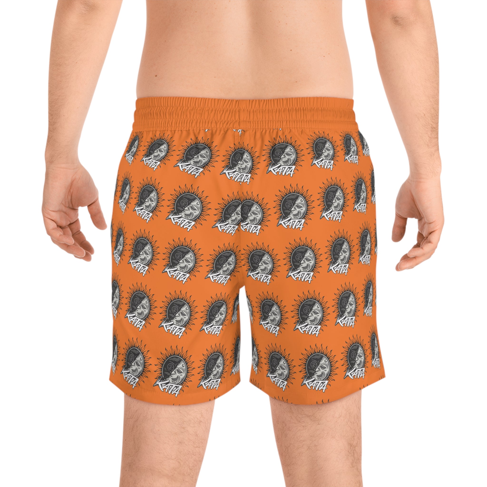 Men's Swim Shorts — Orange All-Over Retro Skull Pattern